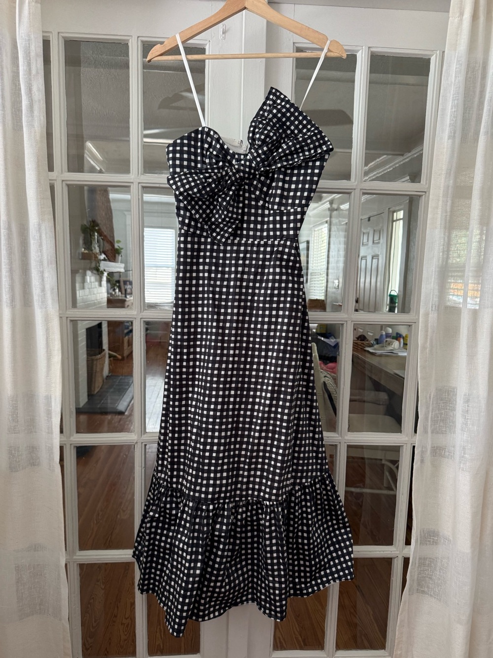 Hutch Bow Tie Maxi Dress in Oxford Print Black and White Gingham - Picture 2 of 7